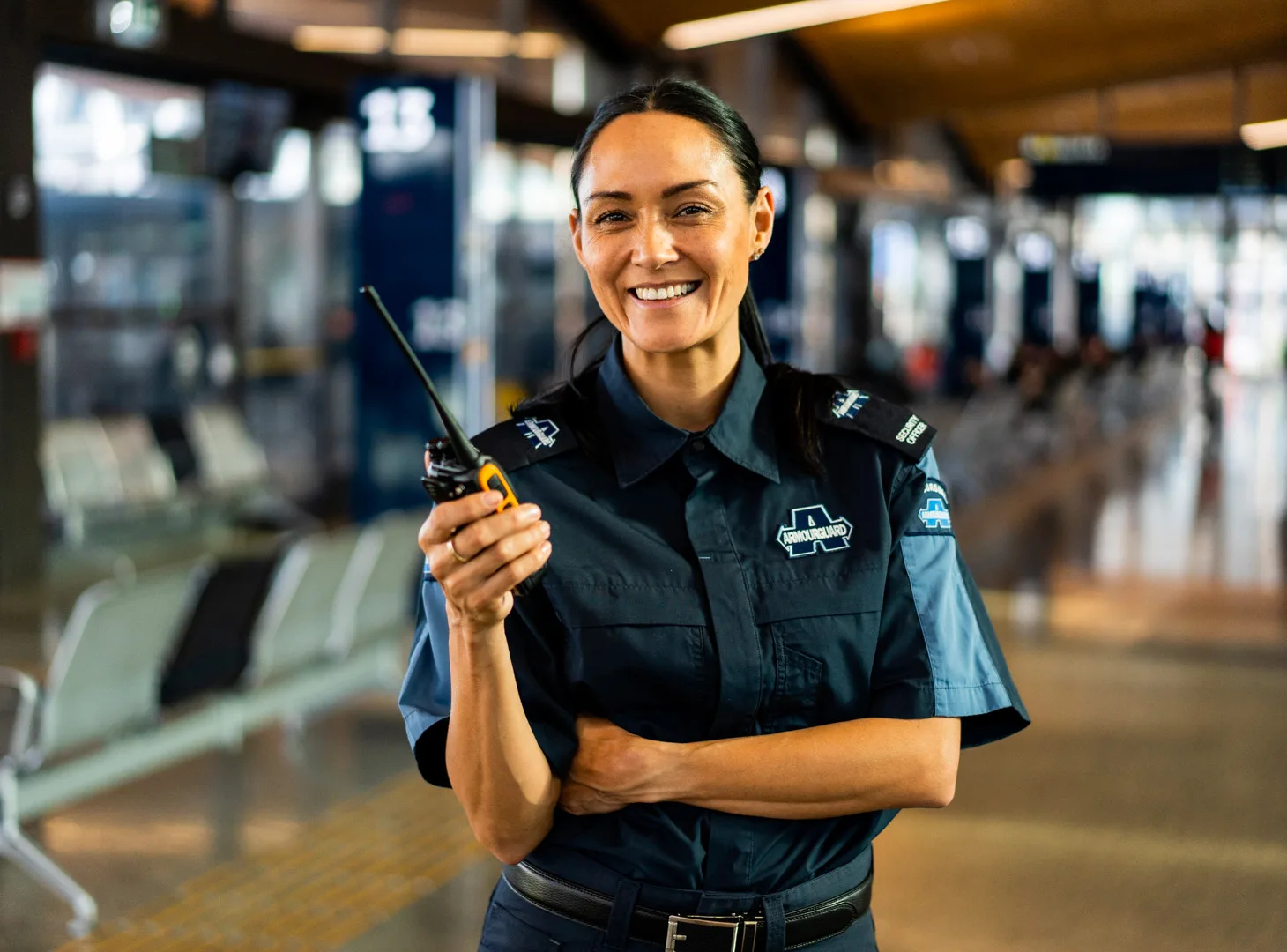 One of our security guards with a walkie talkie