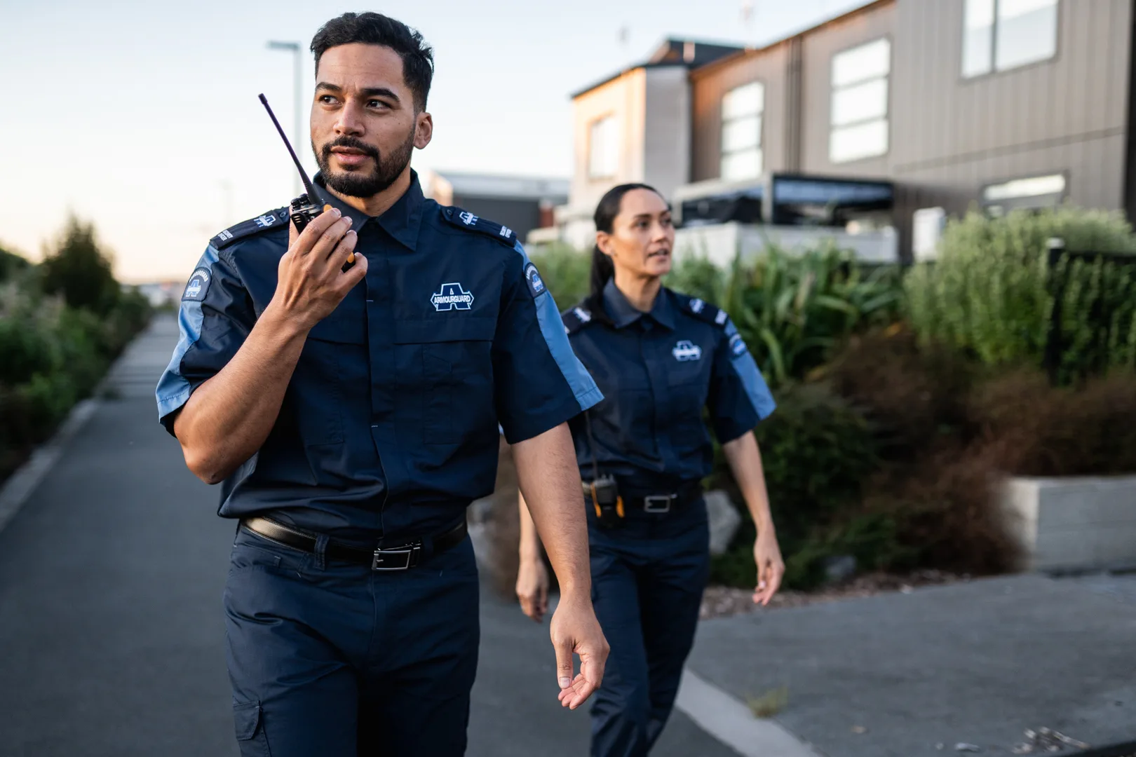 Mobile security guards doing daytime security checks