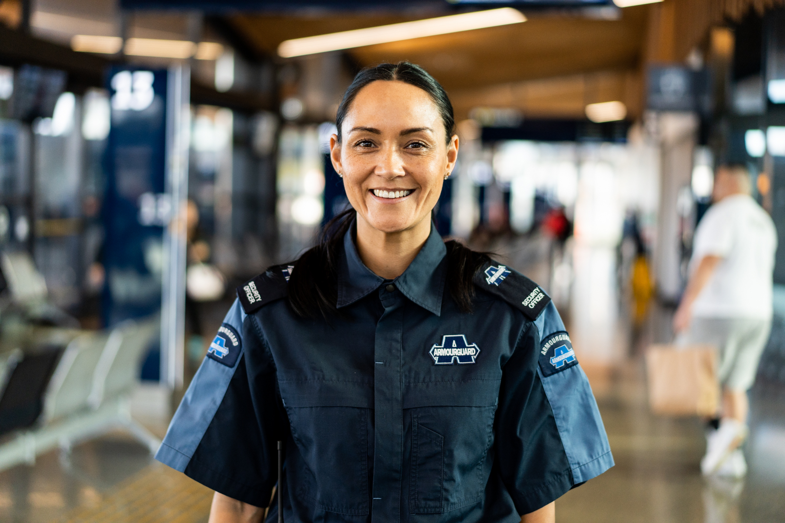 Female Armourguard mobile patrol officer at Manukau bus station